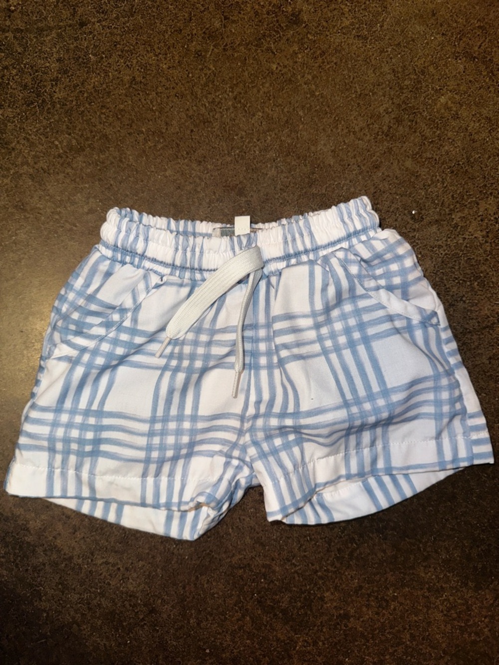 Kids Blue Plaid Swim Trunks with Drawstring